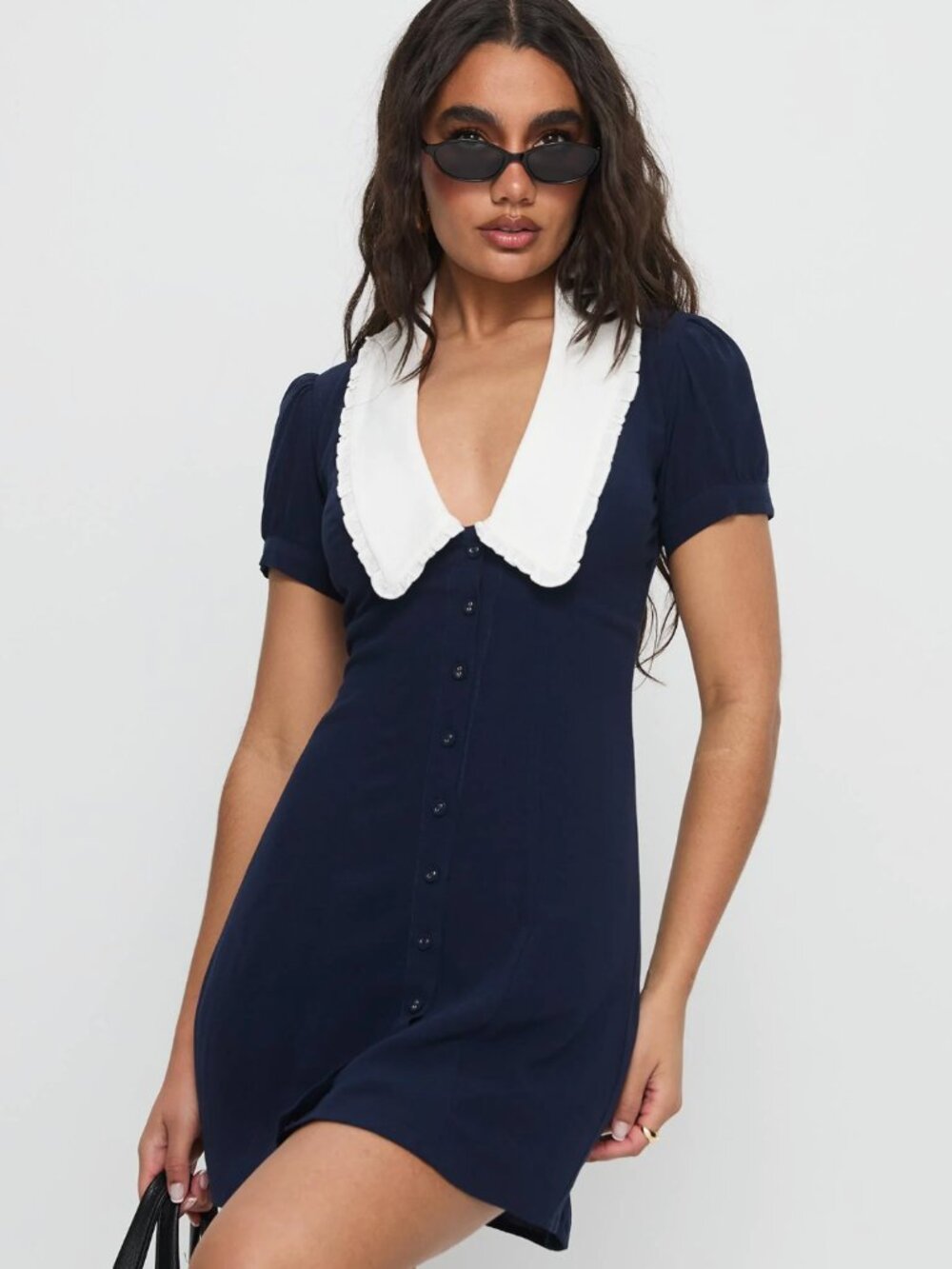 Princess Polly Navy Mini Dress with White Peter Pan Collar
